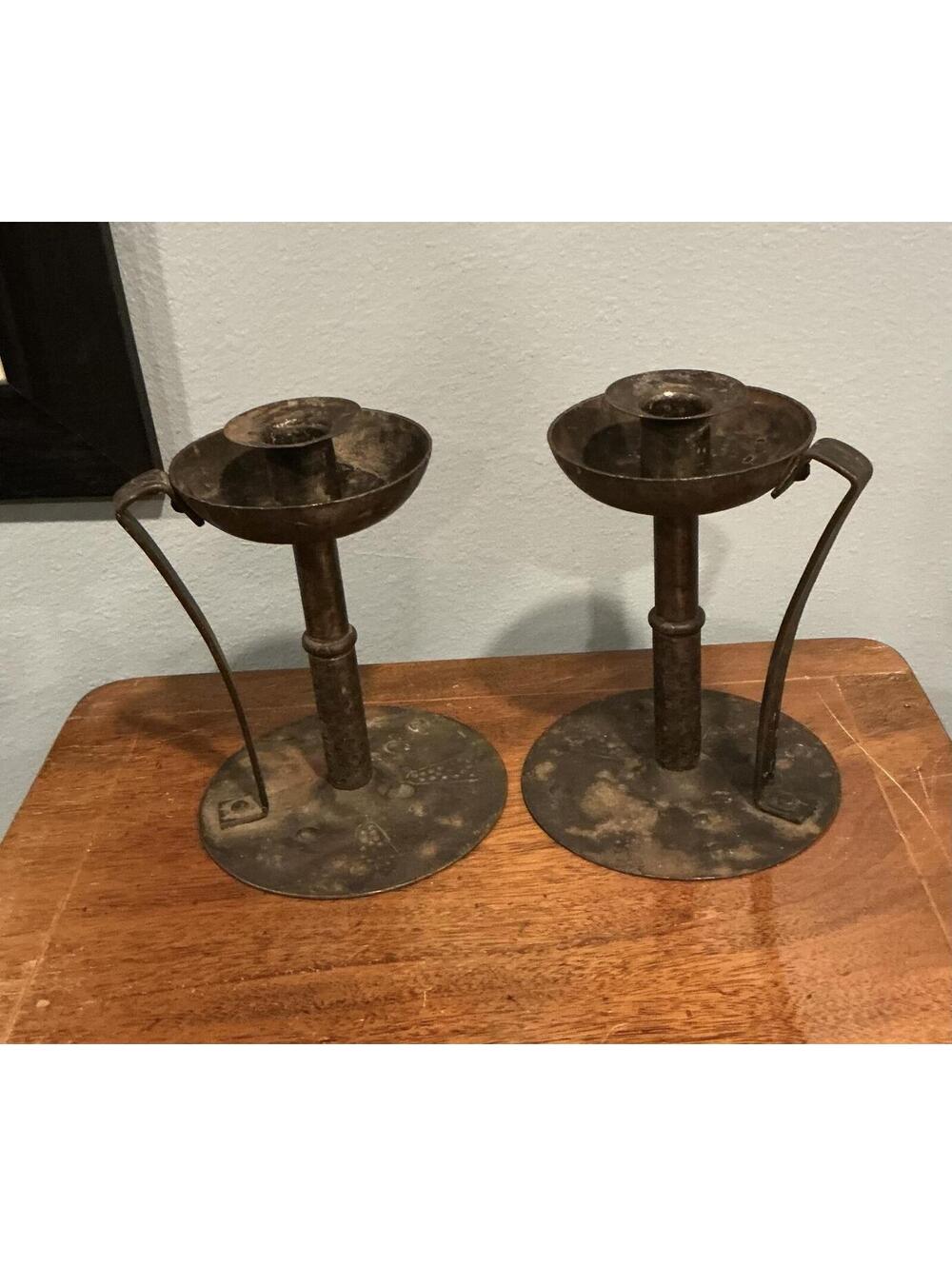 Antique Hand-Forged Goberg Candlesticks Arts and Crafts Jugendstil Pair